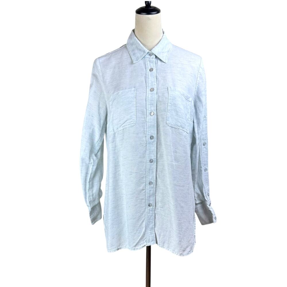 Worth New York Light Blue Tencel Linen Blend Long Sleeve Button Up Shirt